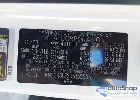 2024 Kia Niro Ex from USA, damaged, VIN KNDCR3LE3R5155556